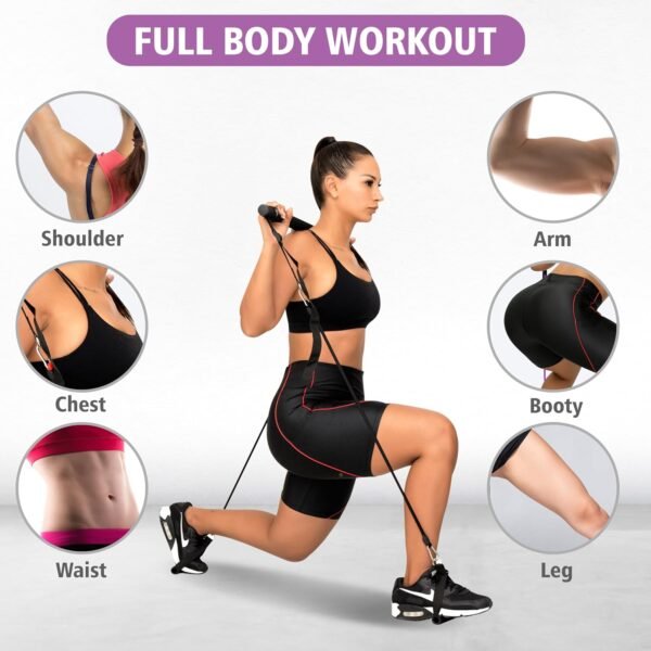 Multifunctional Pilates Bar Kit with Resistance Bands for Women. Ebook, Booty Band. Adjustable Portable Full Body Workout Resistance Bands Bar. - Image 4