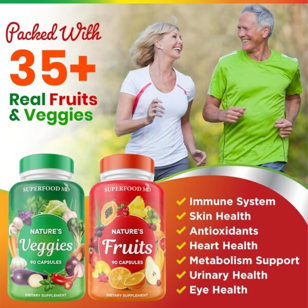 Superfood 180 Fruit and 180 Veggie Capsules -100% Whole Natural Superfood - Maintain Energy Levels, High Lycopene - Grown and Made in The USA (90 Count (Pack of 4) - Image 3