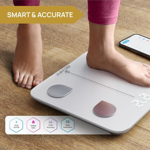 INEVIFIT Smart Body Fat Scale, Highly Accurate Bluetooth Digital Bathroom Body Composition Analyzer, Measures Weight, Body Fat, Water, Muscle, Visceral Fat & Bone Mass for Unlimited Users (White) - Image 6
