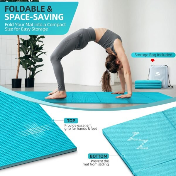 Foldable Yoga Mat for Travel, 68"x24" Folding Travel Gym Mat for Women Yoga Studio, Packable and Portable Pilates Mat with Storage Bag Easy to Carry, Lightweight Travel Workout Mat, 2mm/4mm - Image 6