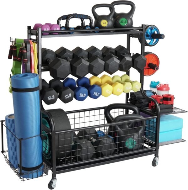 STUFFSTASH Dumbbell Rack, Heavy Duty Weight Rack for Home Gym with Extra Strong Sheet Steel Shelf and Base, Home Gym Storage Weight Rack for Home Gym Dumbbells, Kettlebell Rack, Yoga Mat Storage Rack, Weight Plate Storage - Image 2