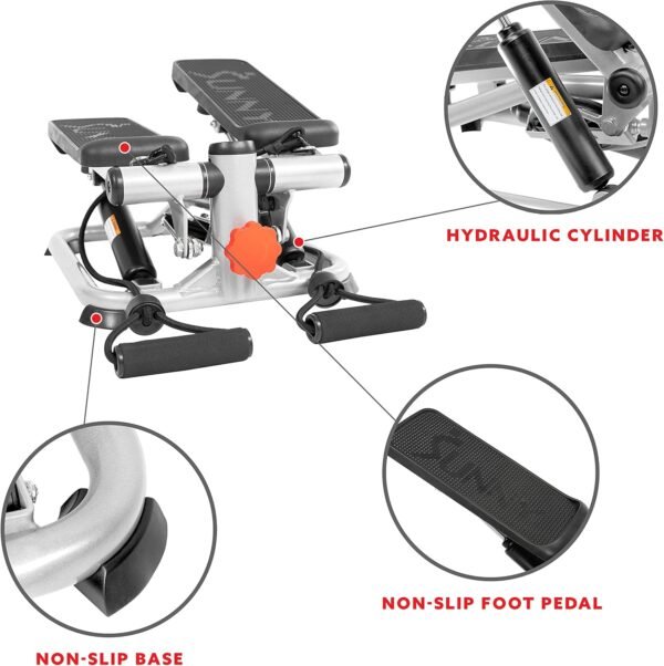 Sunny Health & Fitness Total Body 2-in-1 Stepper Machine, Total Body Workout, Adjustable Hydraulic, Resistance Bands, Non-Slip Pedals w Optional Free SunnyFit App Enhanced Bluetooth Connectivity - Image 5