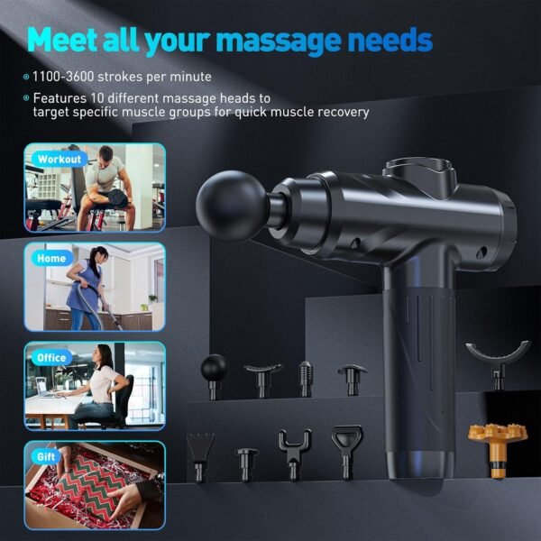Massage Gun, Deep Tissue Percussion Massager for Pain Relief, Super Quiet Portable Body Relaxation Electric Muscle Massage Gun with 10 Attachment 30 Speed - Image 6