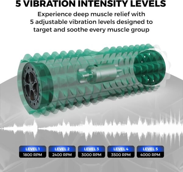 Nordic Lifting Vibrating Foam Roller w/ 5 Intensity Vibration, High Density EVA Foam for Deep Tissue Massage & Muscle Recovery - Ideal for Back Pain, Plantar Fasciitis Relief, Physical Therapy - Green - Image 6