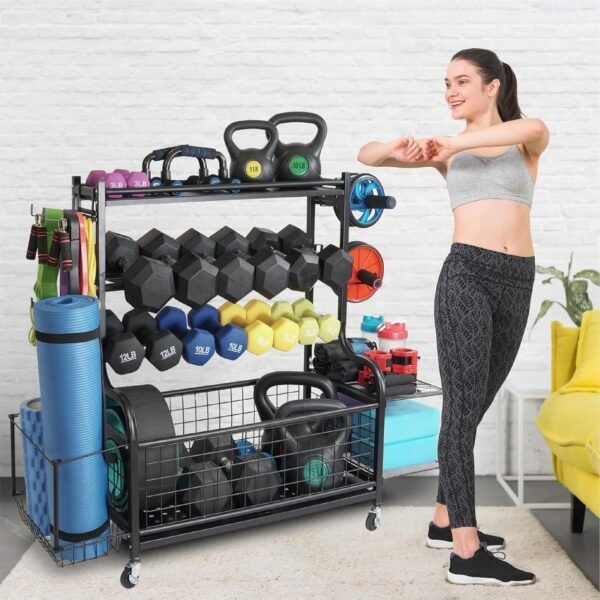 STUFFSTASH Dumbbell Rack, Heavy Duty Weight Rack for Home Gym with Extra Strong Sheet Steel Shelf and Base, Home Gym Storage Weight Rack for Home Gym Dumbbells, Kettlebell Rack, Yoga Mat Storage Rack, Weight Plate Storage - Image 8