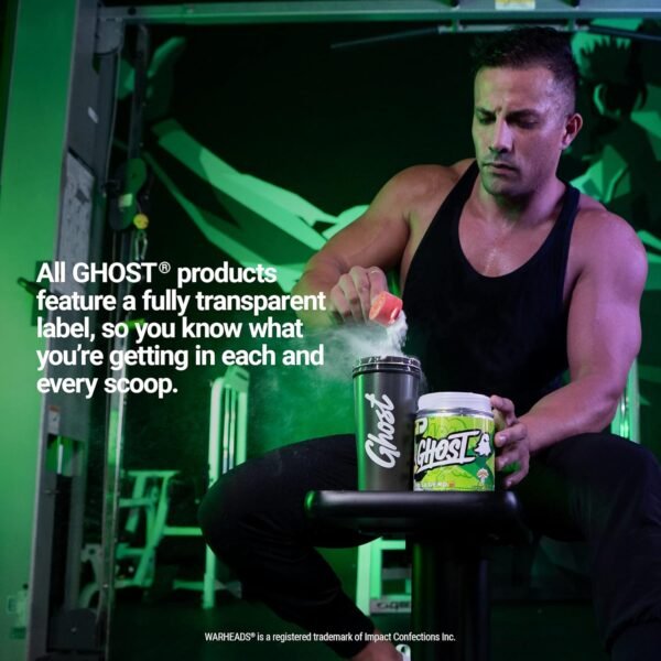 GHOST Legend All Out Pre-Workout Powder, Warheads Sour Green Apple - 20 Servings - Pre-Workout Supplement for Men & Women - Energy & Pumps - Caffeine, L-Citrulline, & Beta Alanine Blend - Sugar Free - Image 6