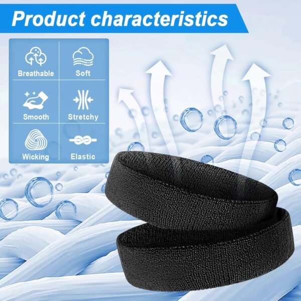 Sweatbands Sport Headbands for Men & Women, Sweat Head Bands Moisture Wicking Athletic Sweatband for Athletic Exercise, Tennis, Running, Basketball, Working Out, Yoga - Image 5