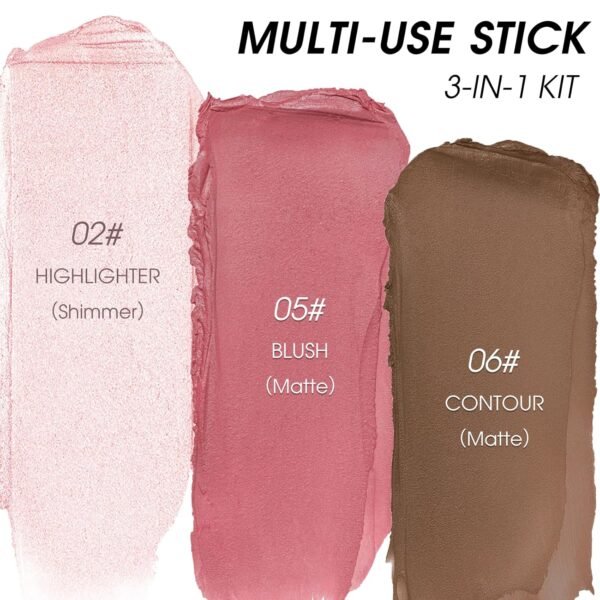 3Pcs Cream Contour Stick Makeup Kit - Cream Blush Stick Highlighter Stick Contour Bronzer Stick for Cheeks, Waterproof Long Lasting Blendable, Contour Stick Trio for Face Makeup (#02, 05, 06) - Image 7