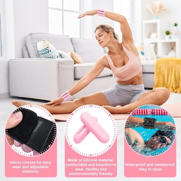 Wrist Ankle Weights for Women, Adjustable Weight(1LB~1.1LB Each) with Spare Two Weights Non-Slip Hand & Leg Weighted for Strength Training, Walking, Running, Yoga, Pilates, and Jogging - Image 3