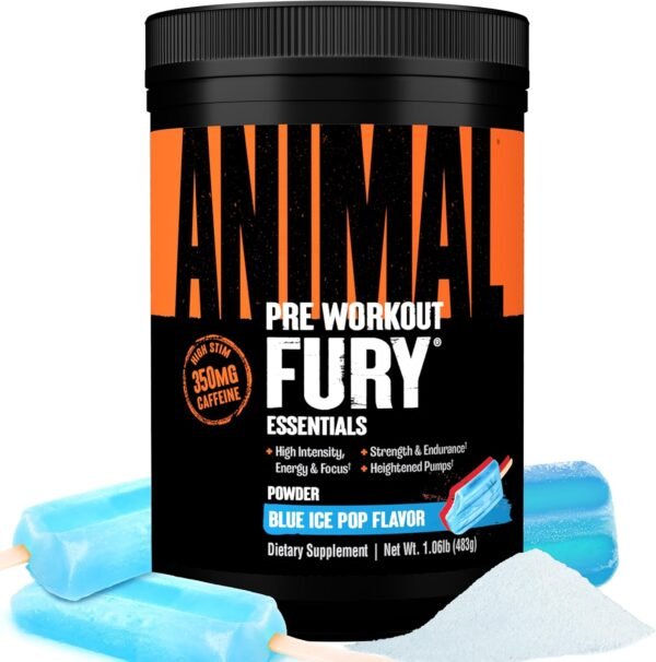 Animal Fury Pre Workout Powder - Energy and Focus Supplement with 5g BCAA, 350mg Caffeine Nitric Oxide Booster with Beta-Alanine, Preworkout for Men and Women, Blue Ice Pop Flavor, 30 Servings - Image 2