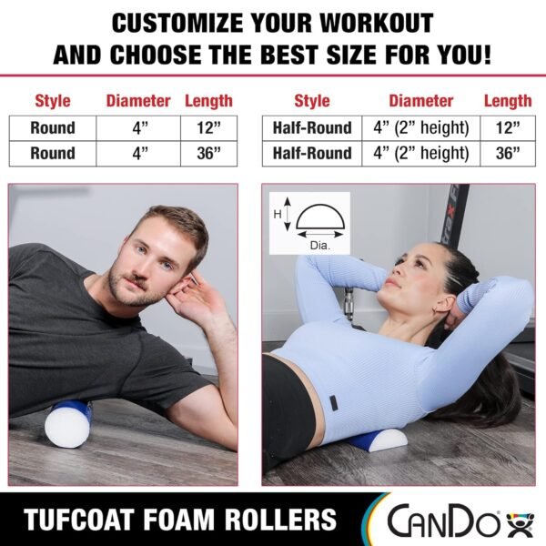 CanDo Premium TufCoat Blue Coated Half-Round Foam Rollers for Muscle Restoration, Massage Therapy, Rehabilitation, Sport Recovery and Physical Therapy for Home, Clinic and Gym - Image 8