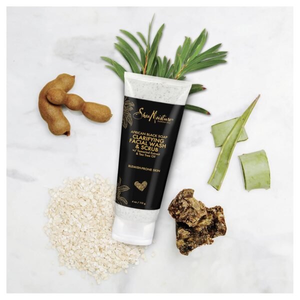 SheaMoisture Facial Wash and Scrub African Black Soap for Blemish Prone Skin to Clarify Skin 4 oz - Image 4