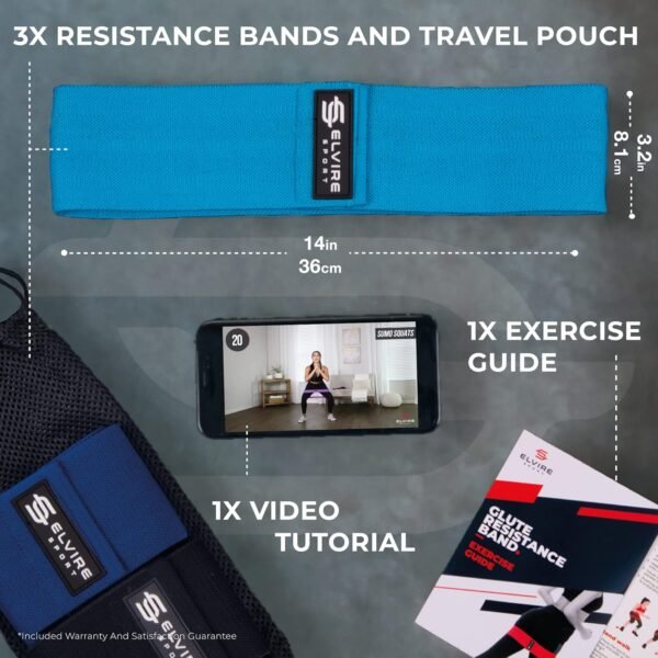 ELVIRE Fabric Resistance Bands for Working Out | Exercise Bands Resistance Bands Set of 3 | Booty Bands for Women Workout Bands Resistance Loops | Leg Bands for Working Out Glute Bands, Squat Bands - Image 5