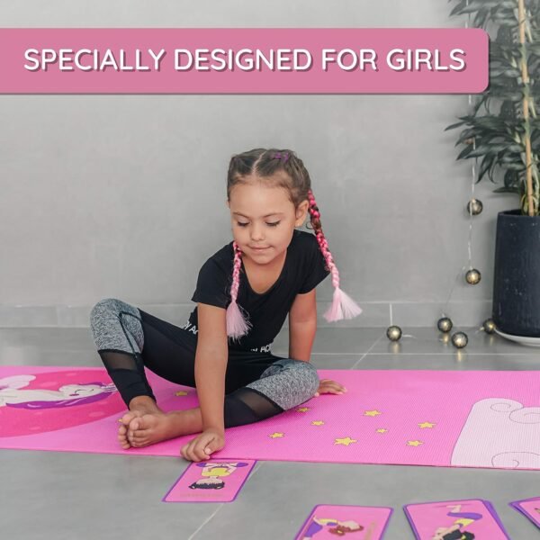Kids Yoga Mat Set for Boys & Girls - Doll, Unicorn, Mermaid, Panda, Dinosaur and UnderWater - Chemical Free - Non-Toxic - Non-Slip - 60 X 24 X 0.2 Inches - w/ 12 Yoga Cards - Cute Carrier Bag - Ages 3-12 - Image 4
