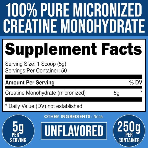 Bucked Up Creatine Monohydrate 250 Grams Micronized Powder, Essentials (50 Servings) - Image 3