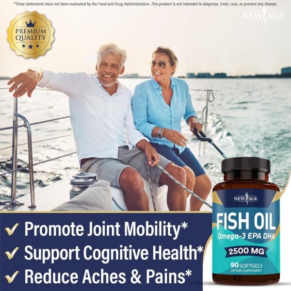 NEW AGE Omega 3 Fish Oil 2500mg Supplement Immune & Helath Support – Promotes Joint, Eye & Skin Health - Non GMO - EPA, DHA Fatty Acids Gluten Free (180 Softgels (Pack of 2)) - Image 4