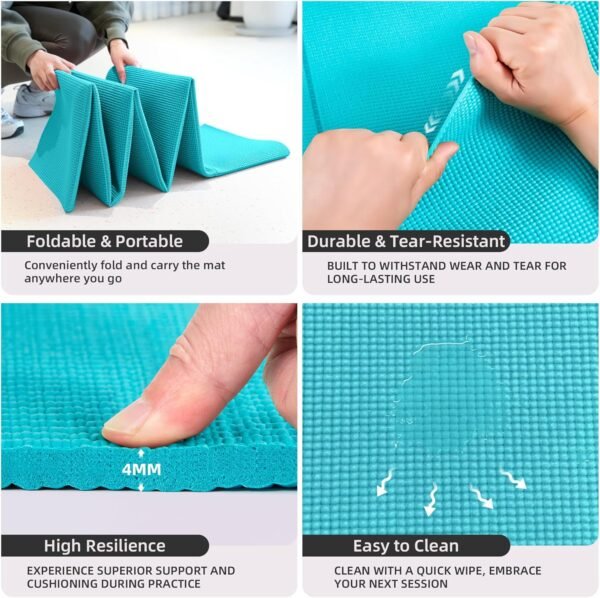 Foldable Yoga Mat for Travel, 68"x24" Folding Travel Gym Mat for Women Yoga Studio, Packable and Portable Pilates Mat with Storage Bag Easy to Carry, Lightweight Travel Workout Mat, 2mm/4mm - Image 7