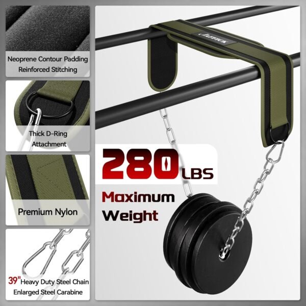 Jaffick Dip Belt with Steel Chain for Weightlifting Pullup Gym Weighted Lifting Belt for Powerlifting Squat Bodybuilding Waist Support for Both Men and Women - Image 4