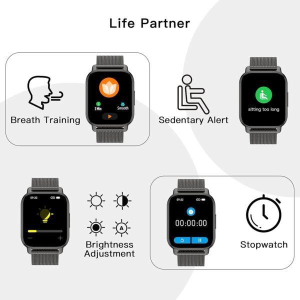 Popglory Smart Watch Answer/Make Calls, 1.85'' Smartwatch with AI Voice Control, Blood Pressure/SpO2/Heart Rate Monitor, Fitness Tracker Watch 2 Straps for Men Women for iOS Android Phones - Image 5