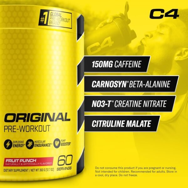 C4 Original Pre Workout Powder Fruit Punch - Vitamin C for Immune Support - Sugar Free Preworkout Energy for Men & Women - 150mg Caffeine + Beta Alanine + Creatine - 60 Servings - Image 3