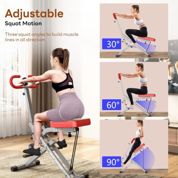 SogesHome Squat Machine Rowing Machines for Home Foldable, Fitness Rowing Machine Row and Ride Squat Machine with Adjustable 2 Resistance Bands for Workout Exercise, 330 lbs Weight Capacity - Image 4