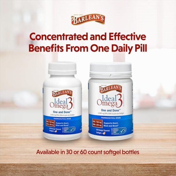 Barlean's Ideal Omega 3 Fish Oil Supplement, 1,000 mg Softgels, Pharmaceutical Grade EPA & DHA for Brain, Joint, & Heart Health, Orange Flavor, 60 ct - Image 8