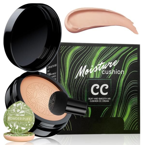 Mushroom Head Air Cushion CC Cream - BB Cream Foundation Makeup Moisturizing Concealer Long Lasting Waterproof With Powder Puff, Even Skin Tone (Nude, Pack of 1) - Image 2