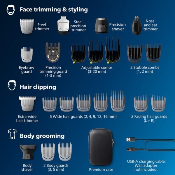 Philips Norelco Multigroom 9000 Series, All-in-One Trimmer, Beard Trimmer and Hair Clipper, 25-Piece/27-Length Men's Grooming Kit for Beard, Face, Nose, Ear and Body, Travel Kit, MG9522/50 - Image 3