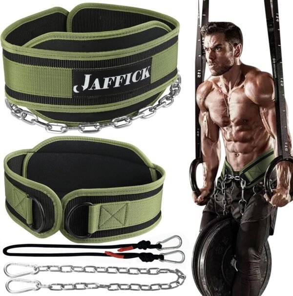 Jaffick Dip Belt with Steel Chain for Weightlifting Pullup Gym Weighted Lifting Belt for Powerlifting Squat Bodybuilding Waist Support for Both Men and Women - Image 2
