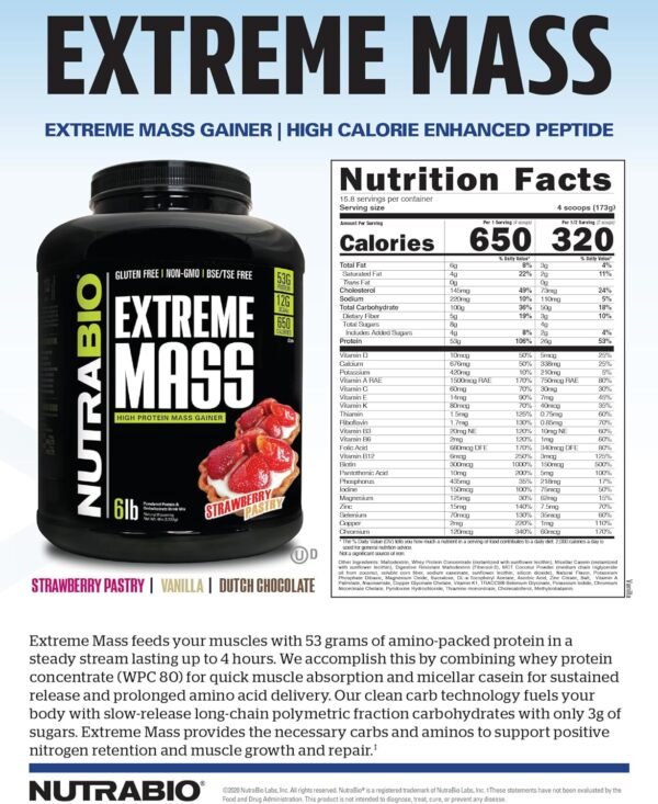NutraBio Extreme Mass Gainer Protein Powder, 53G Protein, Clean Weight Gainer, Increase Muscle Mass, Full Spectrum Amino Acid - Chocolate, 6 Pound - Image 10