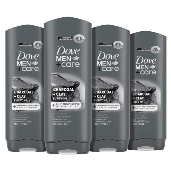 DOVE MEN + CARE Elements Body Wash Charcoal + Clay 4 Count For Men's Skin Care Effectively Washes Away Bacteria While Nourishing Your Skin, 18 oz - Image 2