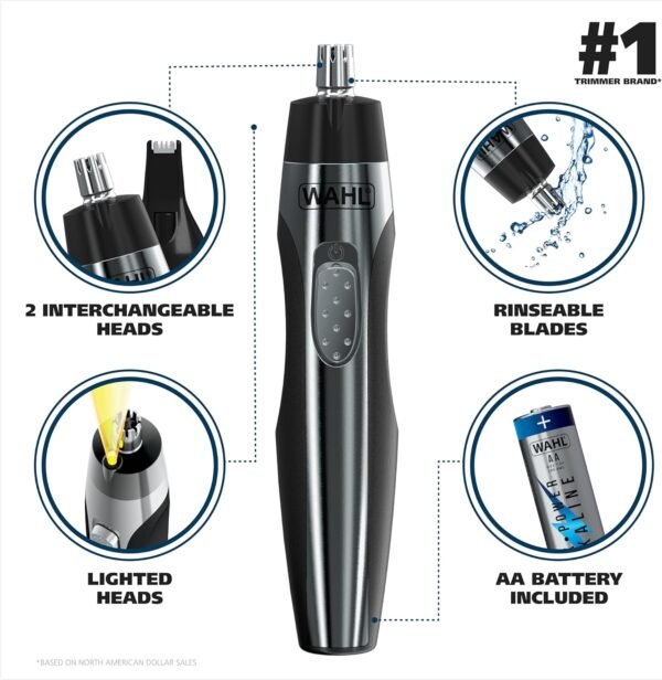 Wahl Lighted Battery Nose Hair Trimmer for Men & Women. Painless, Easy to See Nose, Ear, and Eyebrow Trimming with Built in Light, Battery Included. – Model 3023283 - Image 3