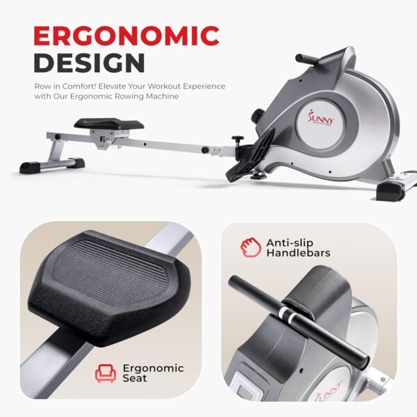 Sunny Health & Fitness Flip & Foldable Rowing Machine for Home w/Extended Slide Rail, Full-Body Workout, Low-Impact, Optional Extra Long Rail, Quiet Rail Cover, Water Motion and Free SunnyFit App - Image 5