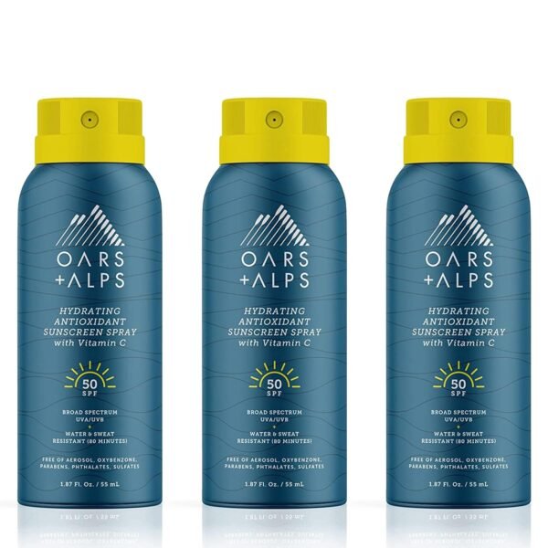 Oars + Alps Hydrating SPF 50 Sunscreen Spray, Infused with Vitamin C and Antioxidants, Water and Sweat Resistant, TSA Friendly, 1.87 Oz Each, 3 Pack - Image 2