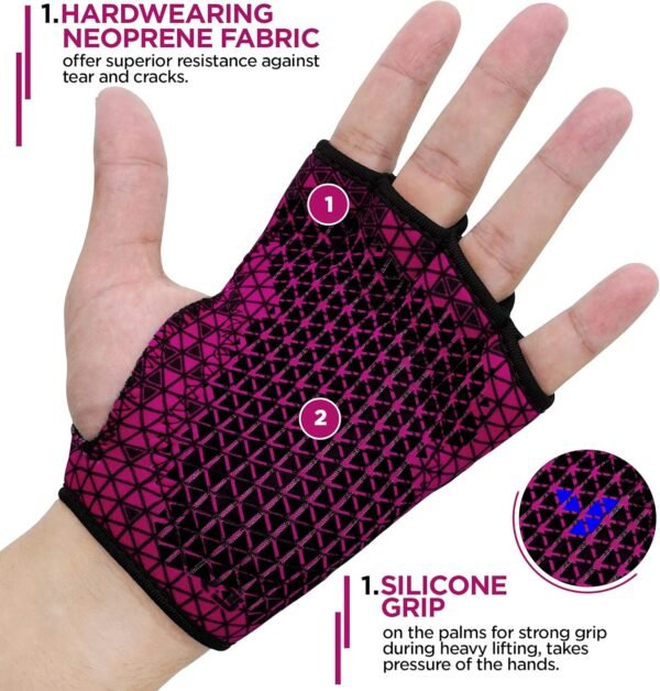 RDX Weight Lifting Gloves Grip, Non Slip Neoprene Ventilated Gym Barehand Gripper, Silicon Palm Protection, Powerlifting Fitness Strength Training Bodybuilding, Chin Pull ups Bar Calisthenics Workout - Image 3