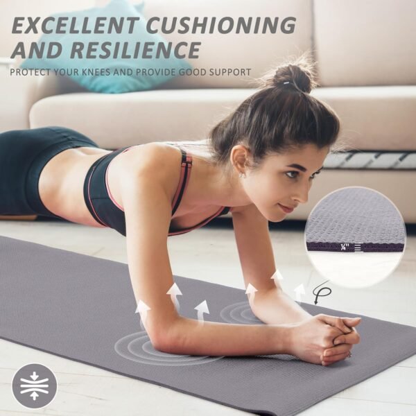 All Purpose 1/4-Inch High Density Anti-Tear Exercise Yoga Mat with Carrying Strap and Yoga Blocks, Gray - Image 4