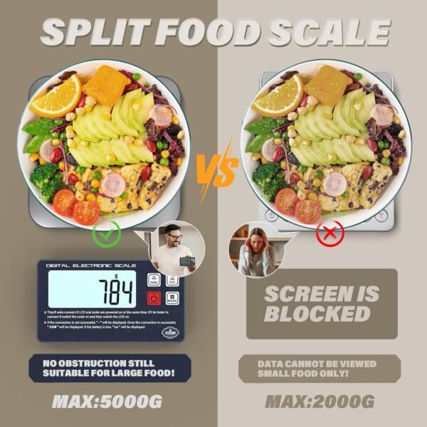 Split Kitchen Food Scale – 5kg Digital Electronic Food Weight Scale for Accurate Grams & Ounces | Ideal for Weight Loss, Baking, Coffee | Innovative Split Design for Clear Readings - Image 3