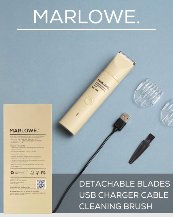 Marlowe. No. 145 Body Hair Trimmer for Men, Desert Sand, Lightweight Waterproof Personal Groomer, Ceramic Blades, Adjustable Comb Lengths & Rechargeable Battery for Head to Toe Male Grooming - Image 7