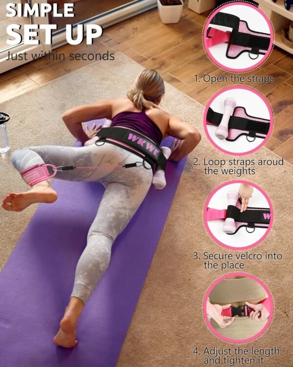 Hip Thrust Belt for Exercise, Adjustable Home Booty Belt for Dumbbells, Kettlebells, Plates and Resistance Workout with Widening Design, Soft Padding, Strap Buckle - Image 6