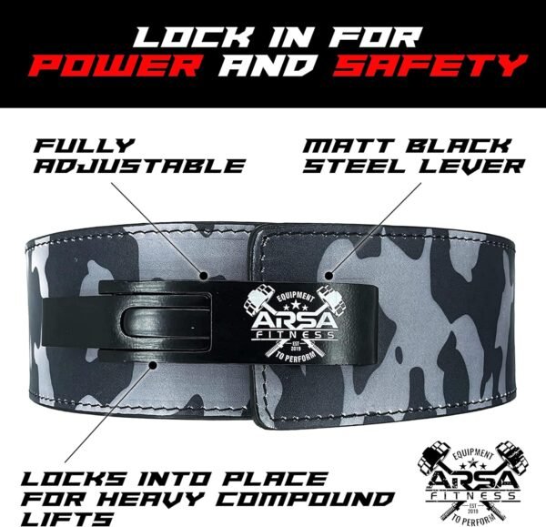 Weightlifting Adjustable Lever Belt for Men & Women Real Cow Hide Leather for Powerlifting Back Support Workout Deadlifts Squats 10MM Thickness 4" Width - Nighthawk Tundra - Image 6