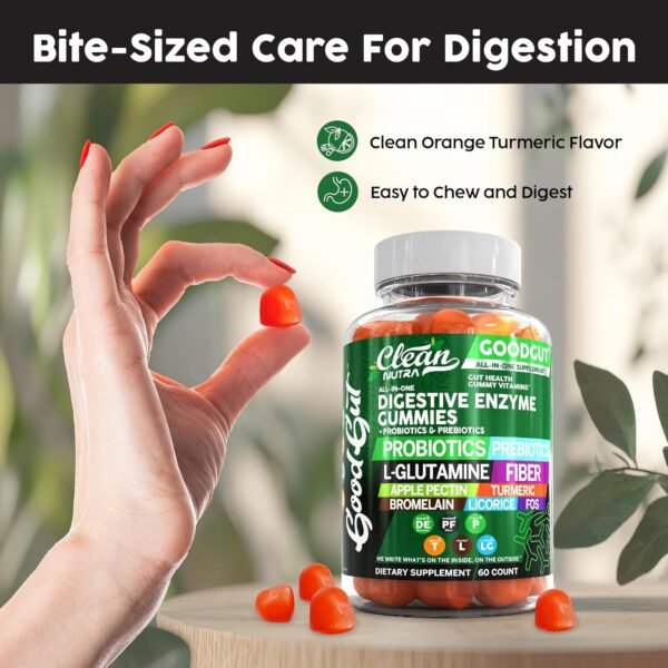 Digestive Enzymes with Probiotics and Prebiotics For Digestive Health Gummies + L-Glutamine For Gut Health Bromelain Turmeric Licorice Fiber Apple Pectin Inulin FOS Plant Pased Vegan Gummy Vitamins - Image 5