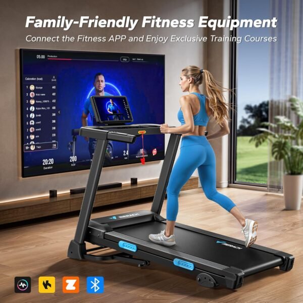 MERACH Foldable Treadmill with Incline, 7.5MPH Quiet Treadmills for Home with Double Deck Technology, 4 Silicone Shock Cushion, Heart Rate Monitoring,16.5" Wider Belt, APP - Image 4