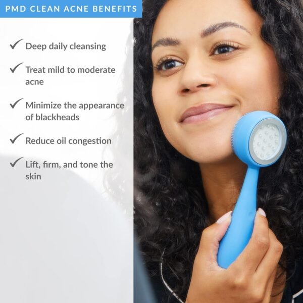 PMD Clean Acne - Smart Facial Cleansing Device with Silicone Brush & Acne-Fighting Blue Light Treatment - Waterproof - SonicGlow Vibration Technology - Eliminate Mild To Moderate Acne - Image 4