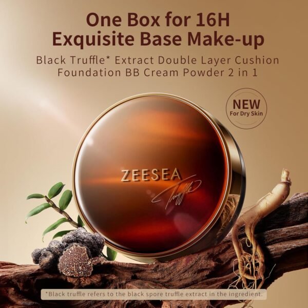 zeesea 2 in 1 Black Truffle Cushion Foundation,Makeup Double Layer Cushion BB Cream &Setting Powder for Oil Control,Tinted Moisturizer,Long-lasting, Natural, 0.32 + 0.18oz (9g + 6g) - Image 4