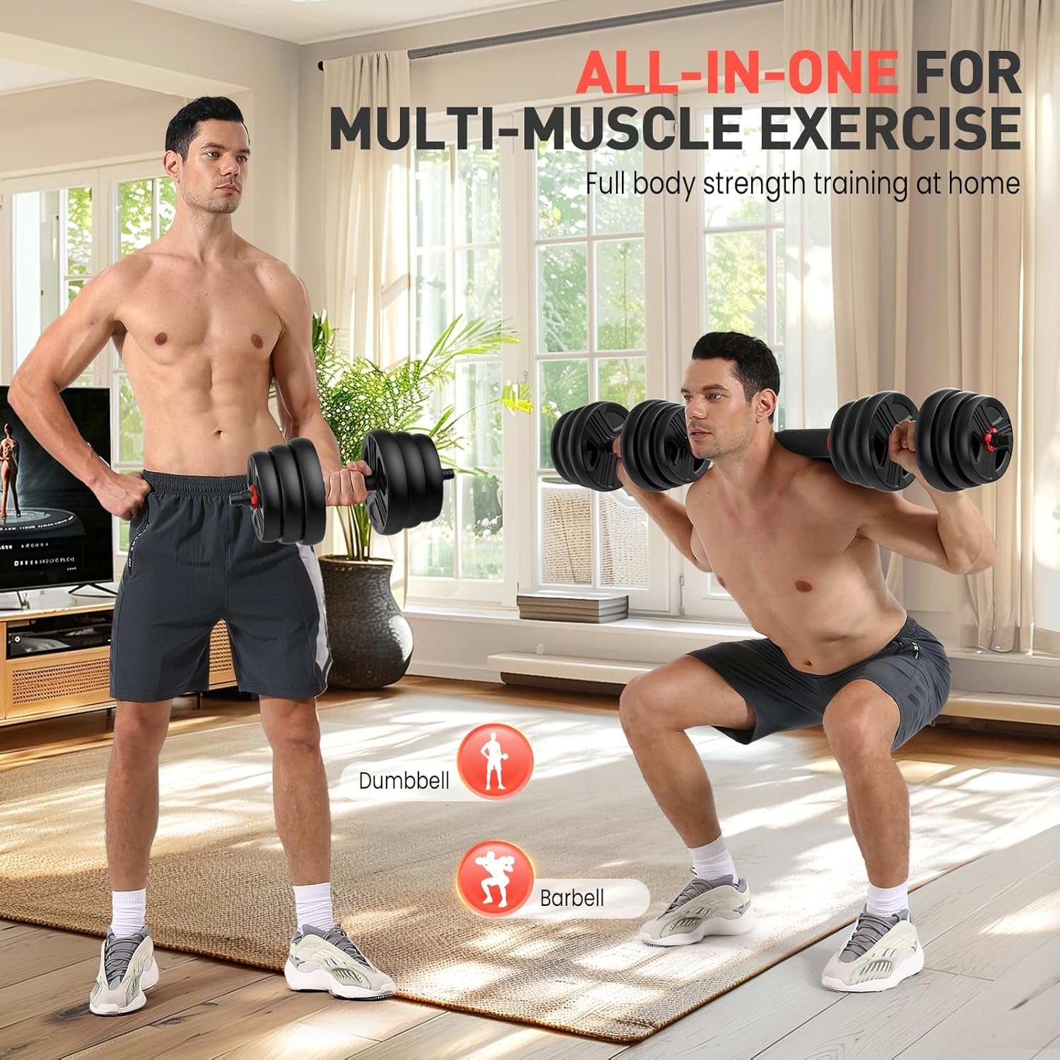 Adjustable Dumbbells Sets, 20/30/40/55/60/70/80/90lbs Free Weights Dumbbells Set of Convertible 2 or 3 in 1 Dumbbells Set Used as Barbell, Kettlebells, A Pair of Lightweight for Home Gym - Image 3