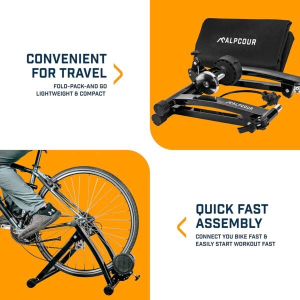 Alpcour Bike Trainer Stand for Indoor Riding – Portable Foldable Magnetic Stainless Steel Indoor Trainer, Noise Reduction, 6 Resistance Settings & Bag – Stationary Exercise for Road & Mountain Bikes - Image 6