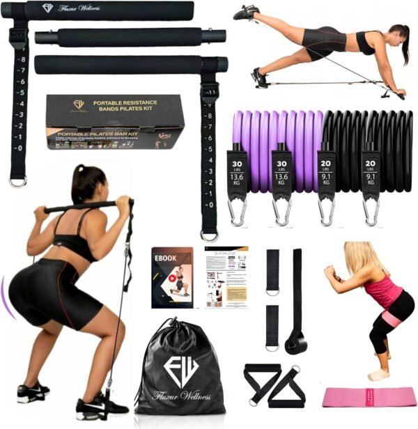 Multifunctional Pilates Bar Kit with Resistance Bands for Women. Ebook, Booty Band. Adjustable Portable Full Body Workout Resistance Bands Bar. - Image 2