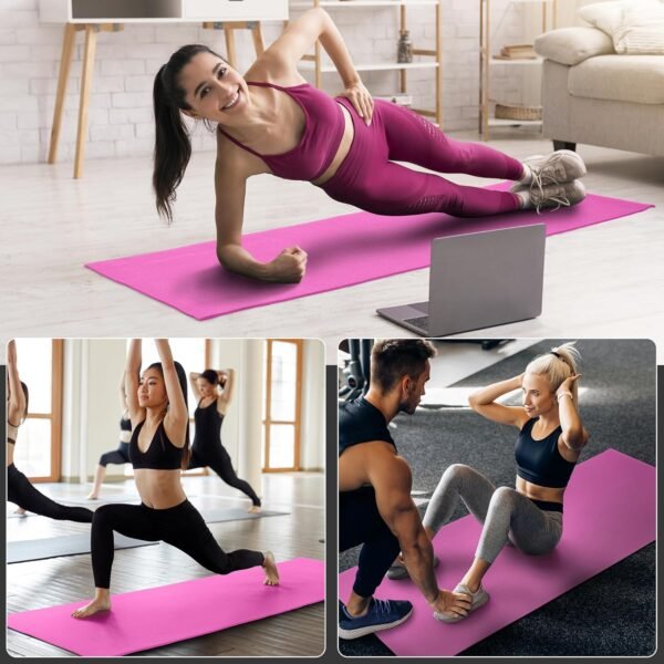 All Purpose 0.25 Inch Thick High Density No Tear Exercise Yoga Mat with Strap & Lightweight Features for Indoor & Outdoor Use, Pink - Image 8