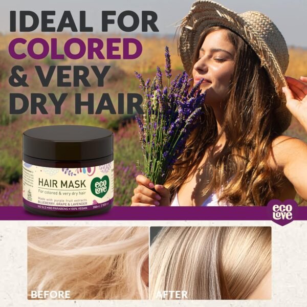 ecoLove Hair Mask for Dry Damaged Hair, Natural Hair Mask Deep Conditioning, 11.8 oz - Vegan and Cruelty-Free, With Lavender Extract, Organic Ingredients, SLS and Parabens Free - Image 4
