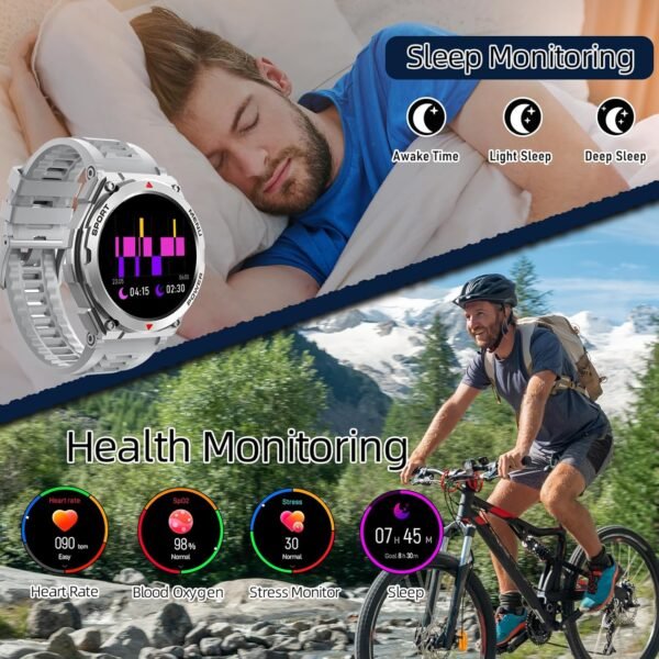 Military Smart Watch for Men (Answer/Make Call), 1.52" HD Smartwatch for Android Phones/iPhone, 100+ Sport Mode Fitness Tracker with Heart Rate, SpO2, Stress and Sleep Monitor, IP68 Waterproof - Image 4